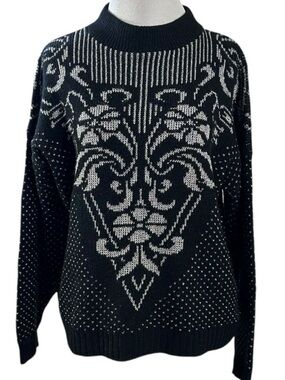 Vintage 80s Adele Art Deco Nouveau Floral Crewneck Sweater Medium Large Metallic